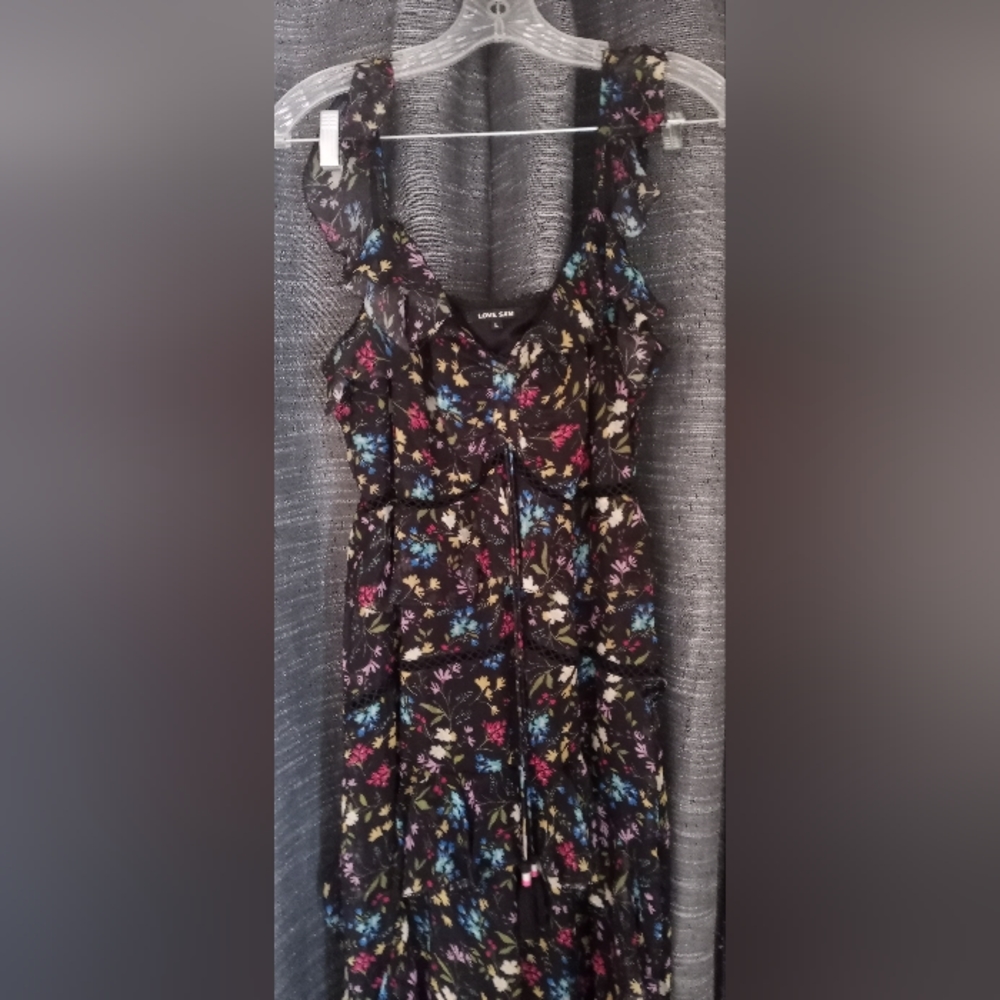Love Sam Woodstock Floral Maxi Ruffle Dress